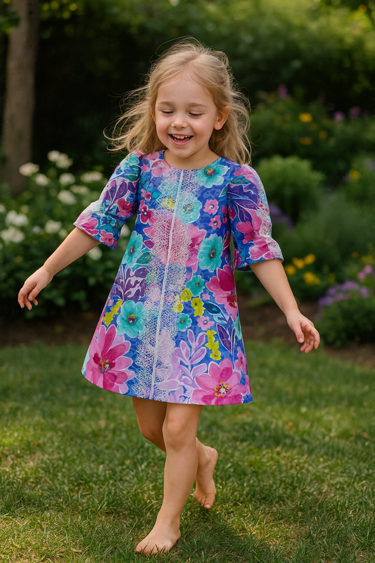 Vibrant Floral Dress with Matching Bloomers