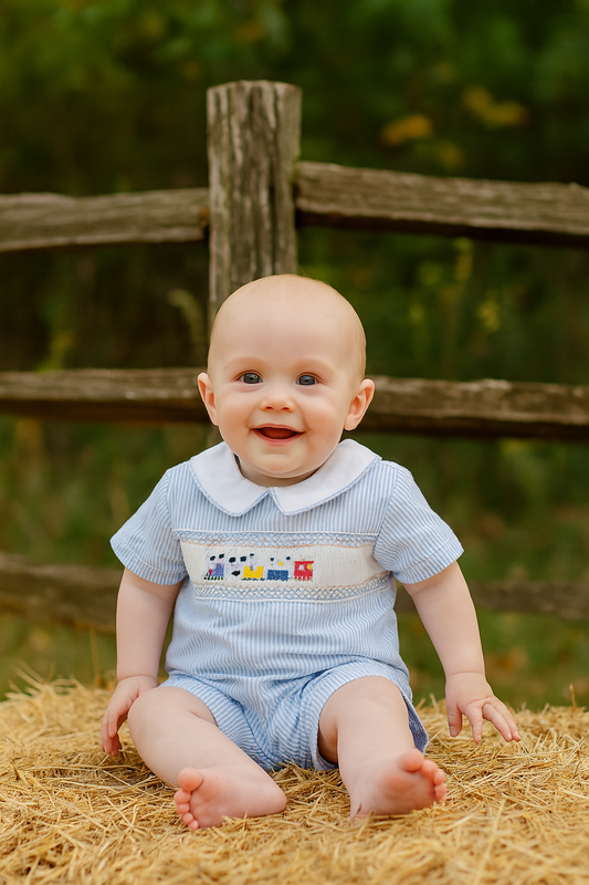 All Aboard! Smocked Train Romper